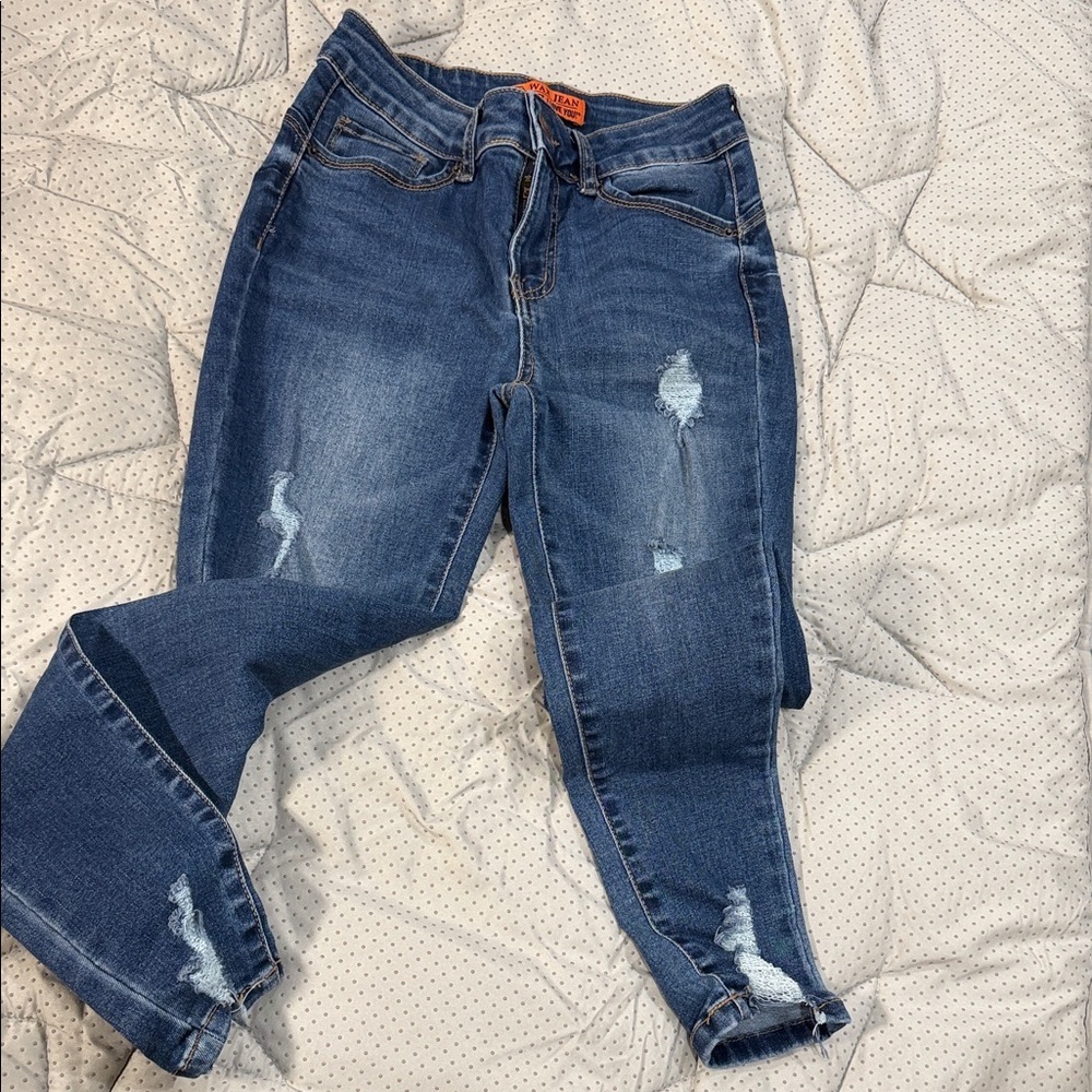 Women's Blue Distressed Jeans wax Jean butt lift 25